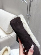 The Row 25ss Ballet Flat Dark Brown Nubuck Leather Fur 554386