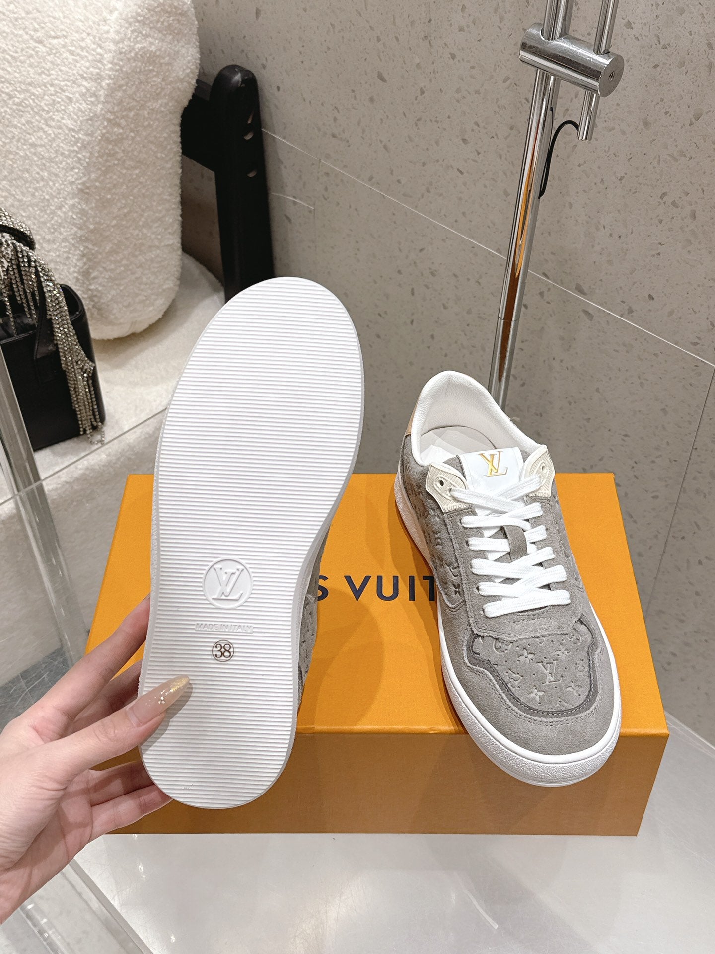 LV Stadium Sneaker Grey Suede 610788