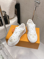 LV Stadium Sneaker White Cream Denim Cowhide 610789