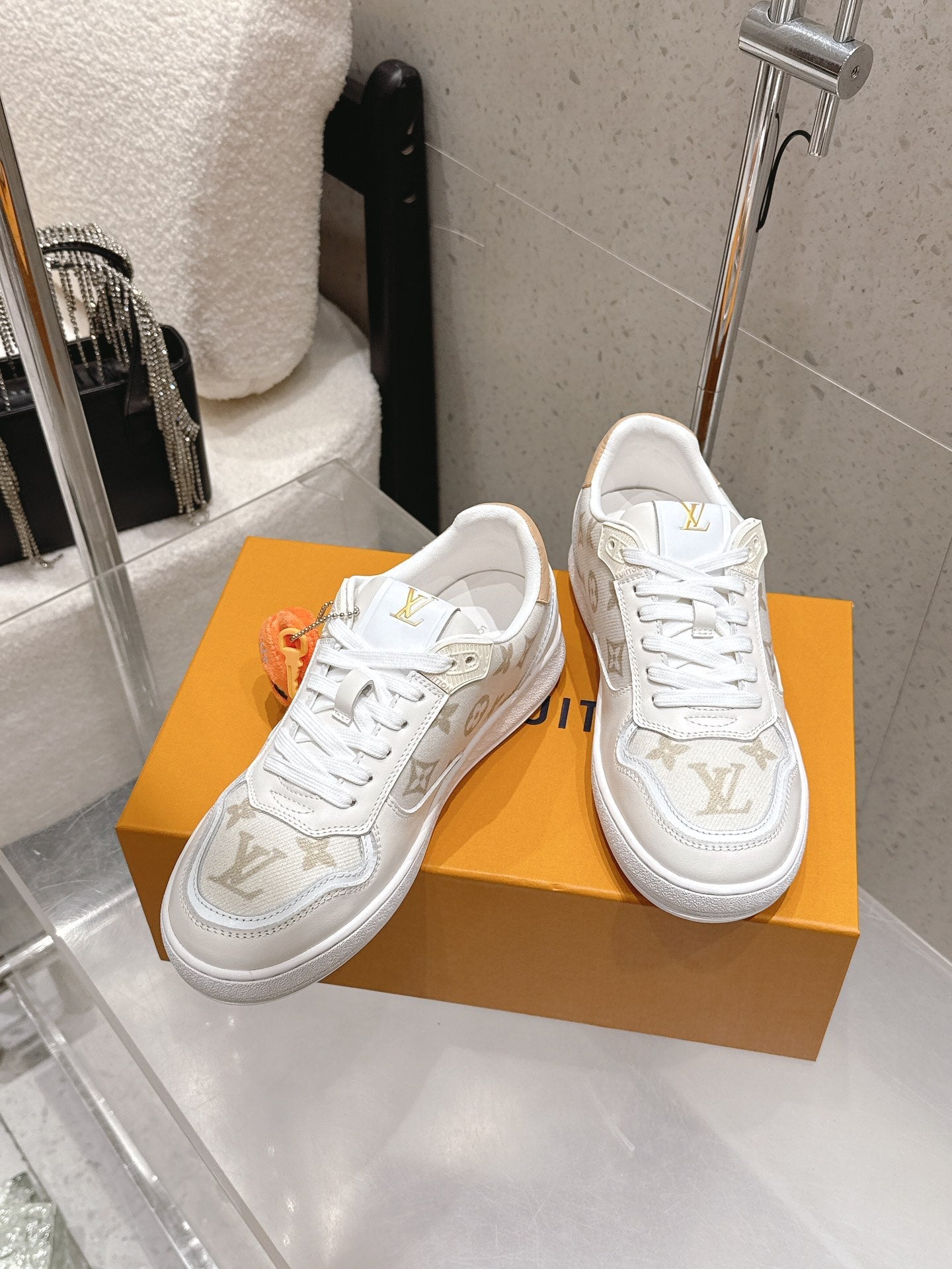 LV Stadium Sneaker White Cream Denim Cowhide 610789