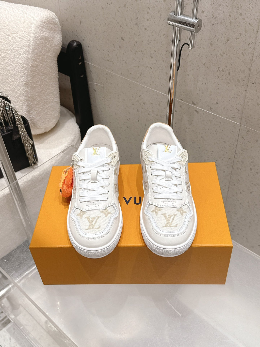 LV Stadium Sneaker White Cream Denim Cowhide 610789