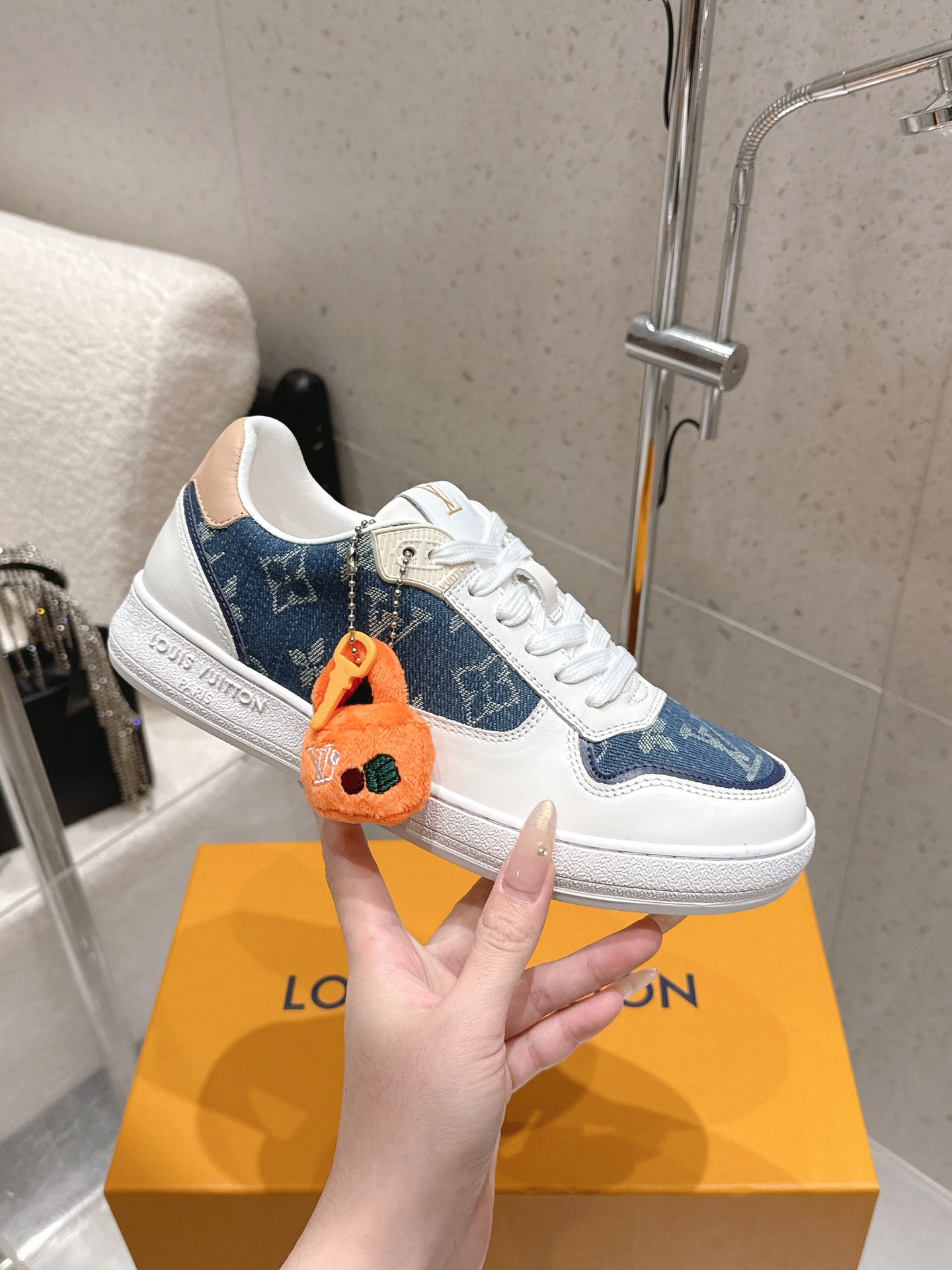 LV Stadium Sneaker White Blue Denim Cowhide 610790