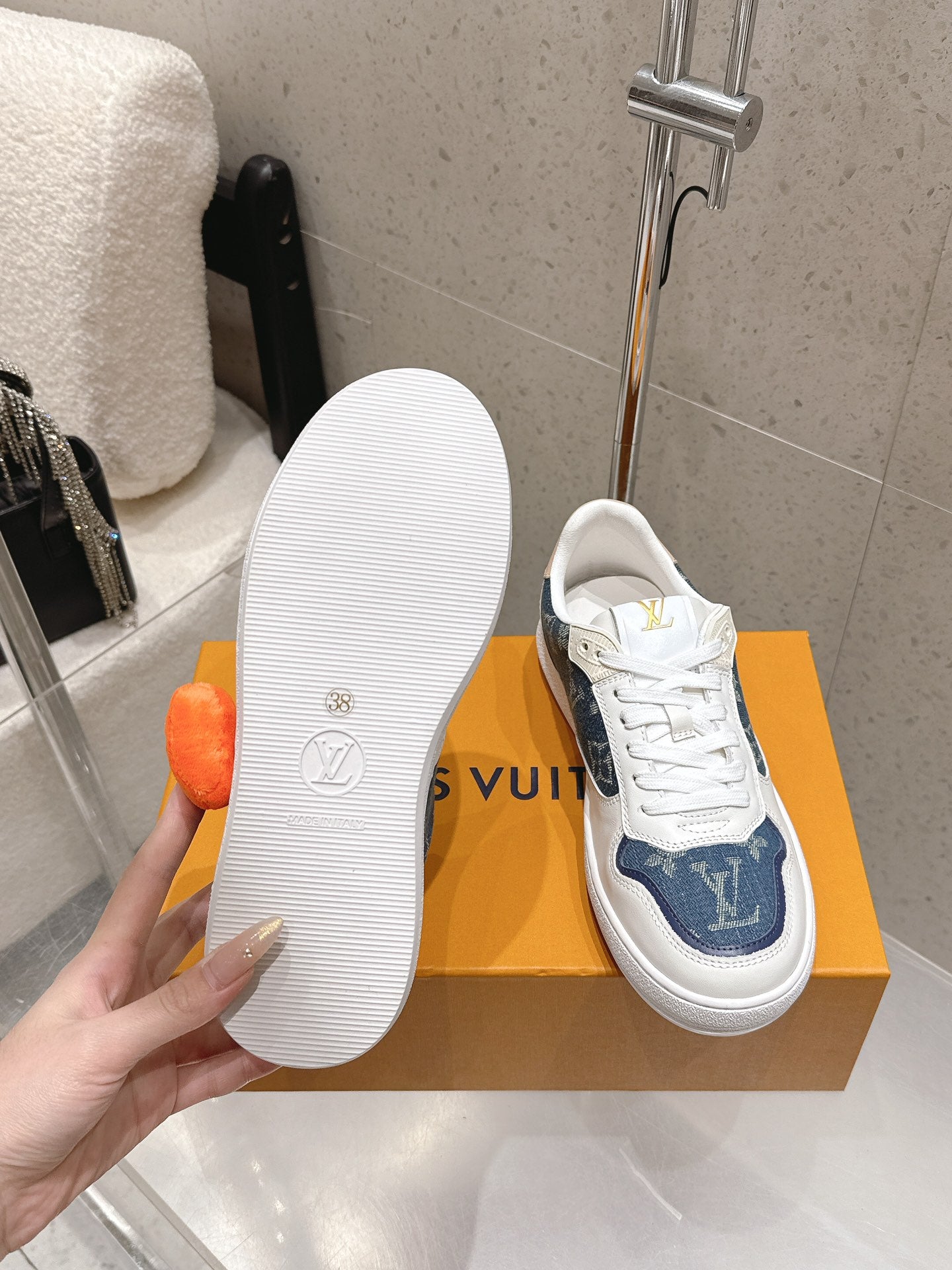 LV Stadium Sneaker White Blue Denim Cowhide 610790