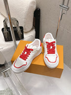 LV Trainer Sneaker White Mix Red Cowhide Suede 610805