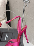 YSL Chandelle Sandals 10.5 Hot Pink Red Satin 610693