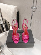 YSL Chandelle Sandals 10.5 Hot Pink Red Satin 610693