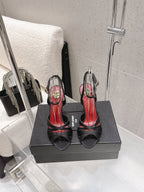 YSL Chandelle Sandals 10.5 Black Red Satin 610694