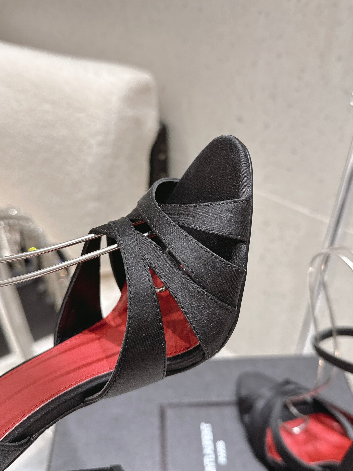 YSL Chandelle Sandals 10.5 Black Red Satin 610694