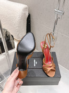 YSL Chandelle Sandals 10.5 Brown Red Satin 610695