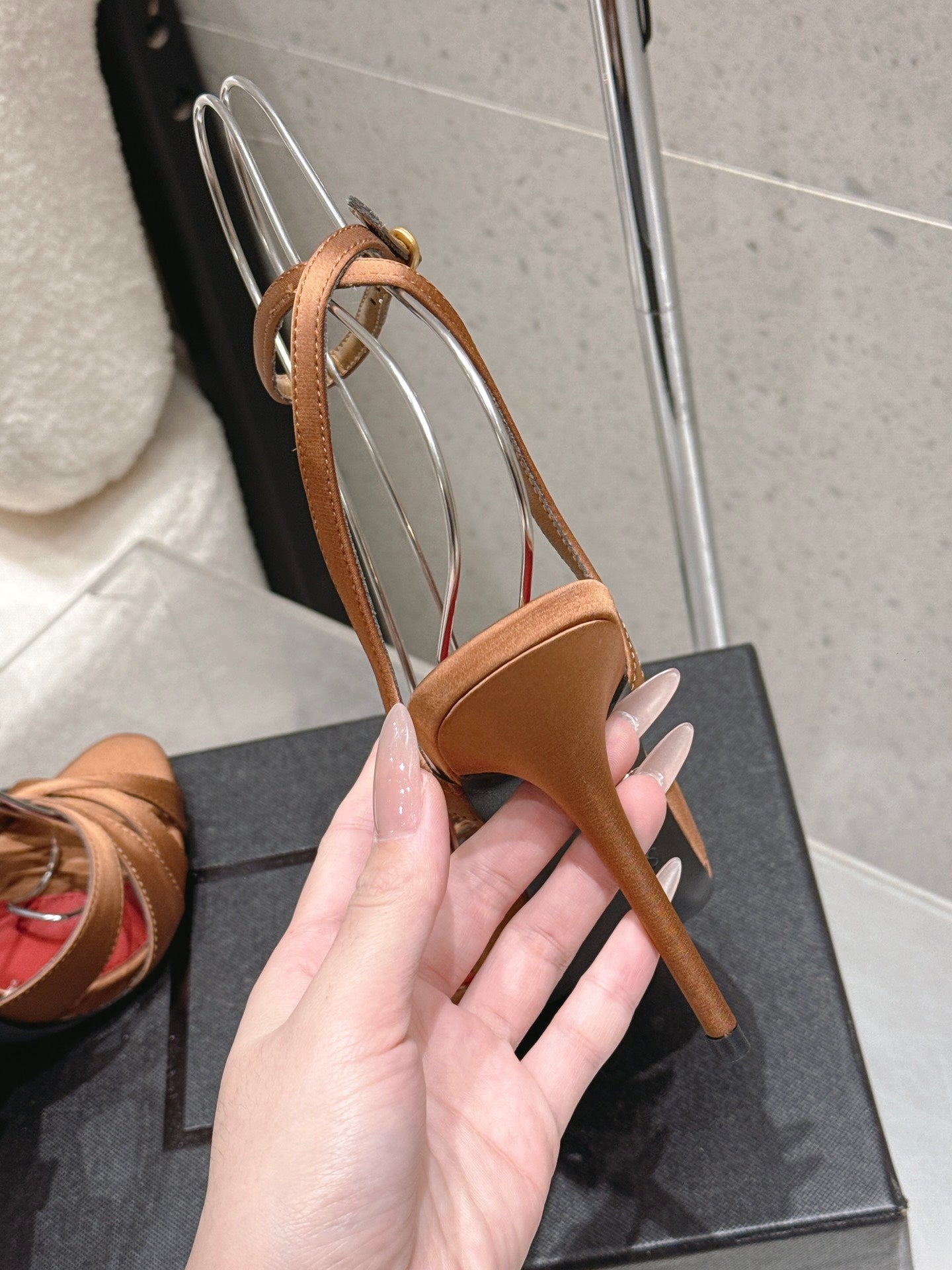 YSL Chandelle Sandals 10.5 Brown Red Satin 610695