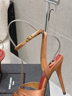 YSL Chandelle Sandals 10.5 Brown Red Satin 610695