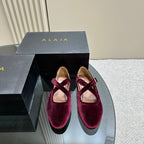 Alaila Criss Cross Ballet Flats In Red Purple Velvet 920783