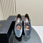 Alaila Criss Cross Ballet Flats In Dark Grey Velvet  920785