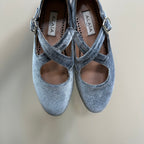 Alaila Criss Cross Ballet Flats In Dark Grey Velvet  920785