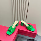 Vogo Signature High Shine Open Toe Sandals In Green Glossy Lambskin 839833