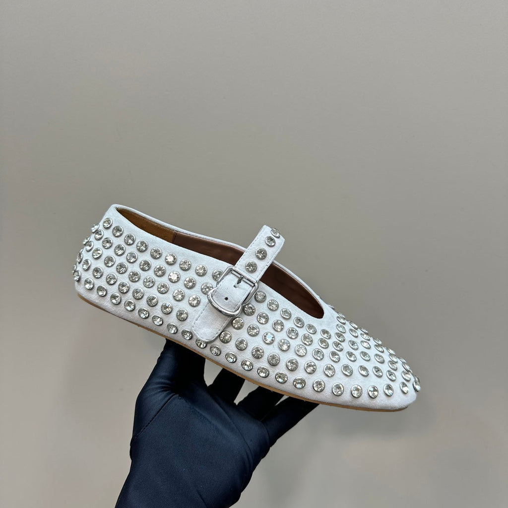 Alaia Strass Suede Ballet Flats In White 999322