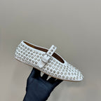 Alaia Strass Suede Ballet Flats In White 999322