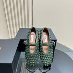 Alaia Strass Suede Ballet Flats In Dark Green 999318