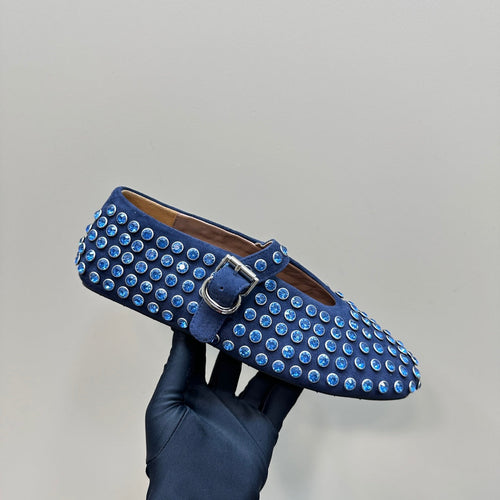 Alaia Strass Suede Ballet Flats In Dark Blue 999320