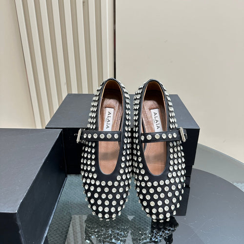 Alaia Strass Suede Ballet Flats In Black 999314