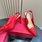 Valentino Slingback Pump 80mm In Red Mix Beige Lambskin 999021