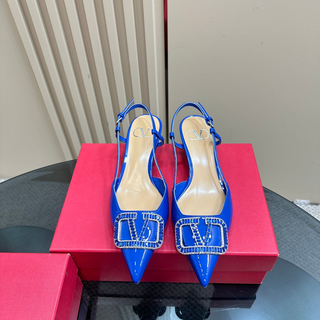 Vlogo Glow Laminated Nappa Leather Slingback Pump 40mm Blue Mix Beige 999038