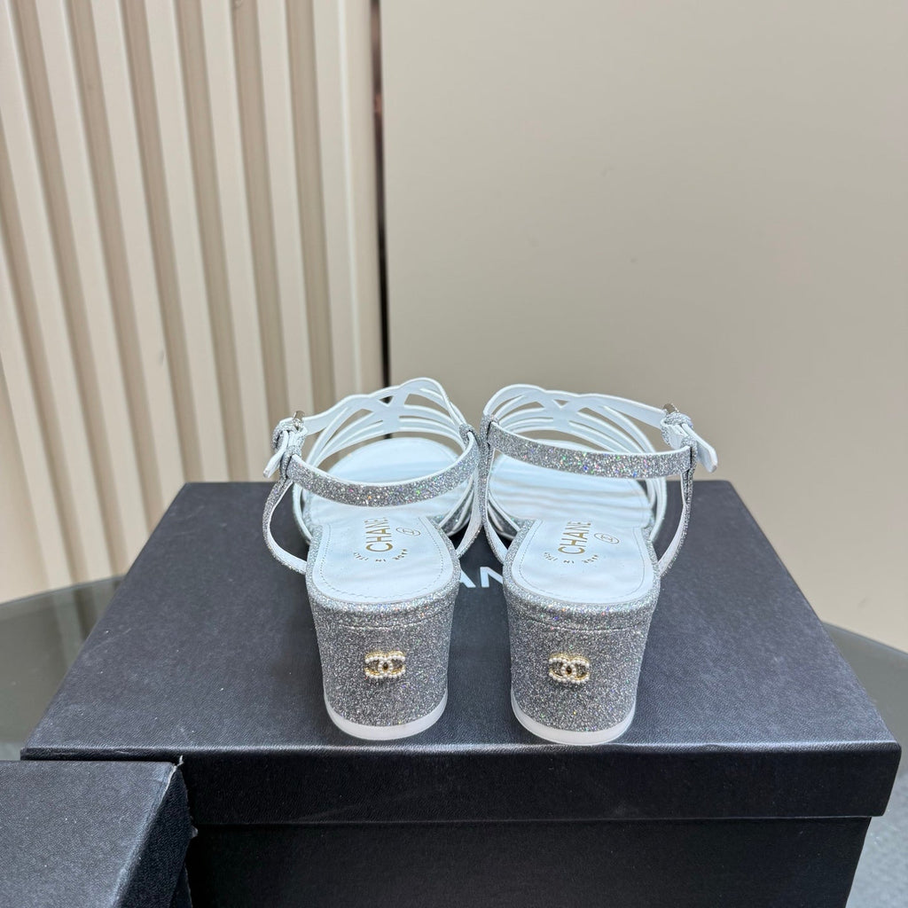 CC 25 Sandal Heels Silver Sheepskin 239420