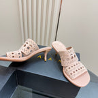 Alaia Vienne Cutout Kitten-Heel Slide Sandals Pink Sheepskin 299665