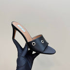 Alaia 2025 Oeillets Embellished Leather Sandals Black Lambskin 299669