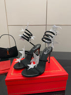 RC Sandals 9.5cm Black Silver Rhinestone Silk 302582