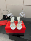 RC Sandals 9.5cm White Rhinestone Silk 302585
