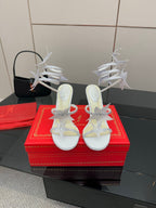 RC Sandals 9.5cm White Rhinestone Silk 302585
