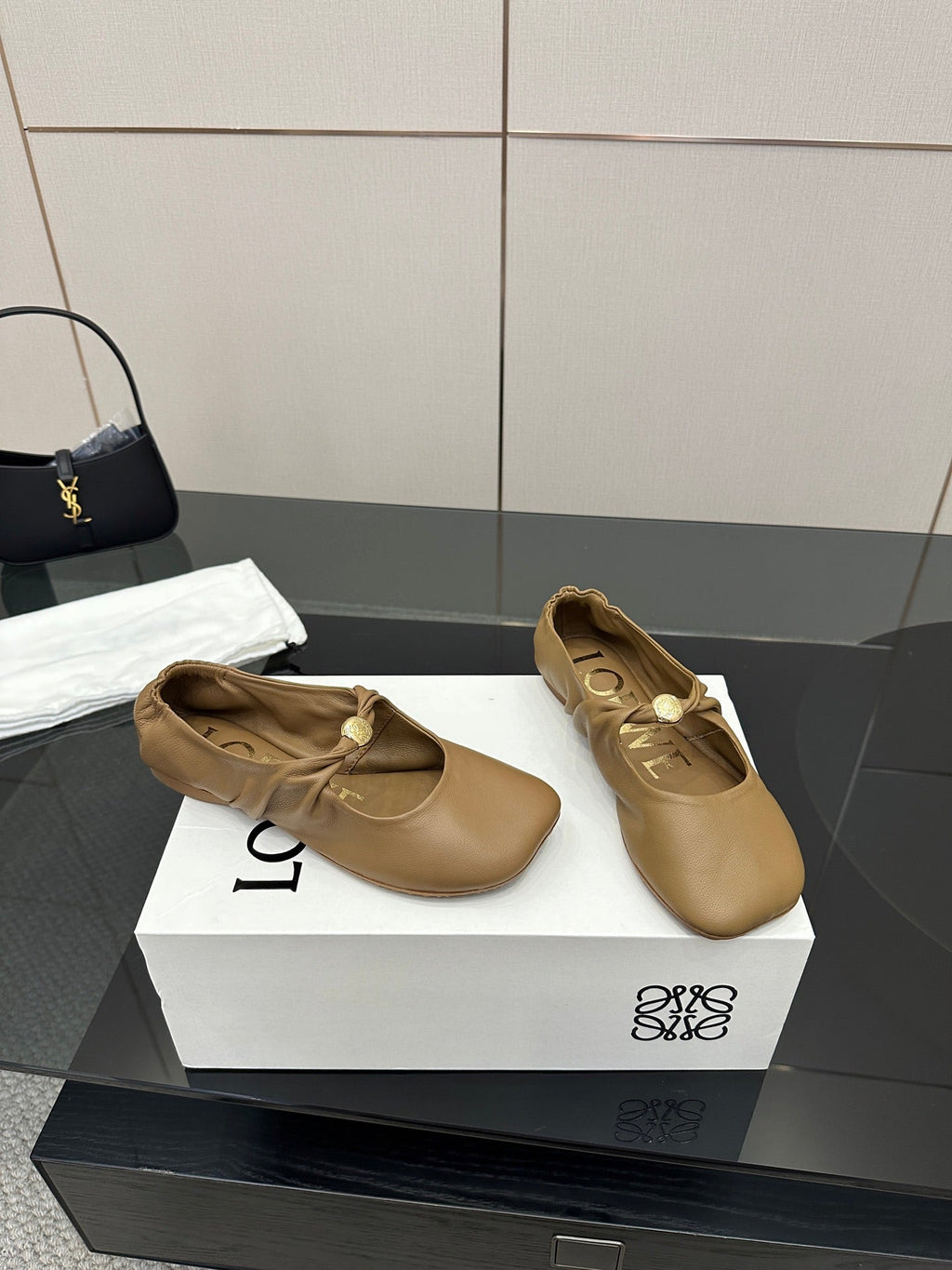 Loewe 25 Pebble Ballet Flats Brown Calfskin