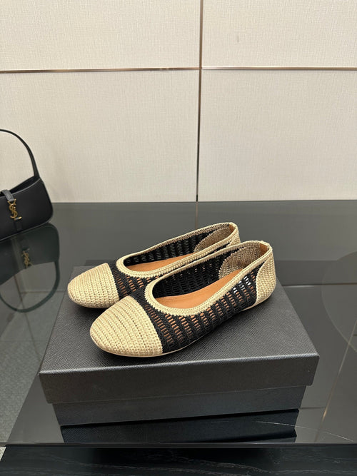 Alaia 2025 Ballet Flat Beige Black Raffia 433754
