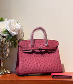 KELLY SELLIER 25 BAG IN CURRANT RED OSTRICH LEATHER WITH SILVER HARDWARE (MADE - TO - ODER)