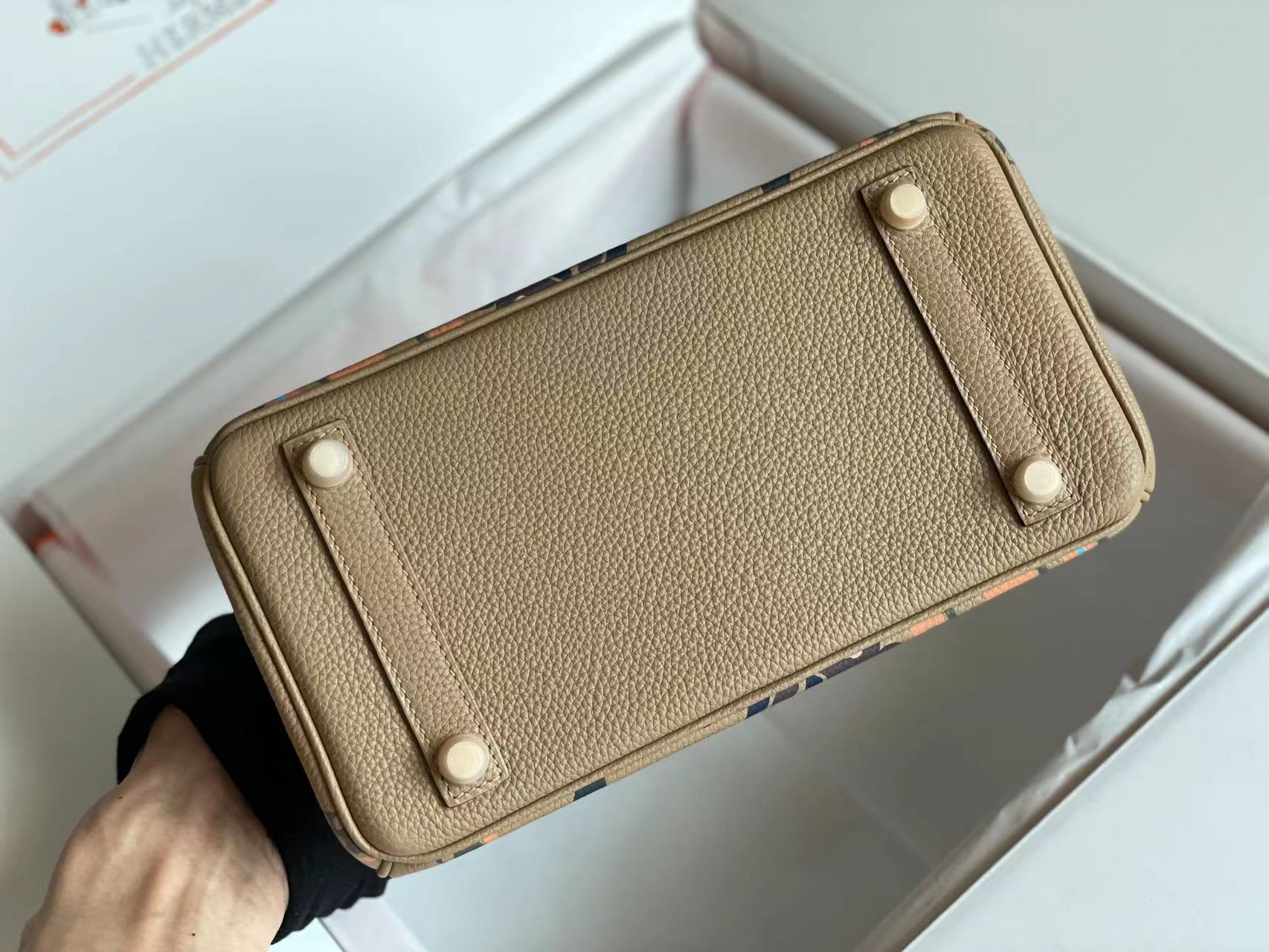 BIRKIN 25 BAG IN PEANUT BROWN CALFSKIN WITH COLORFUL STICKER (MADE - TO - ODER)