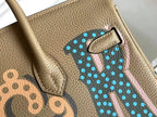 BIRKIN 25 BAG IN PEANUT BROWN CALFSKIN WITH COLORFUL STICKER (MADE - TO - ODER)