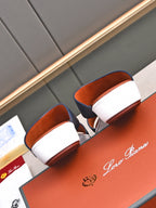 LP INTERWOVEN STRAPS SLIPPERS NAVY CALFSKIN