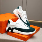 HM Men's Bouncing Sneakers White Green Sheepskin Suede 664382