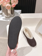 The Row 2025 Fur-lined Flat Shoe Dark Brown mix White Suede Wool 560506