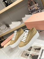 Miu Low Top Skateboard Shoes 50mm Golden Brown Canvas Cowhide 456835