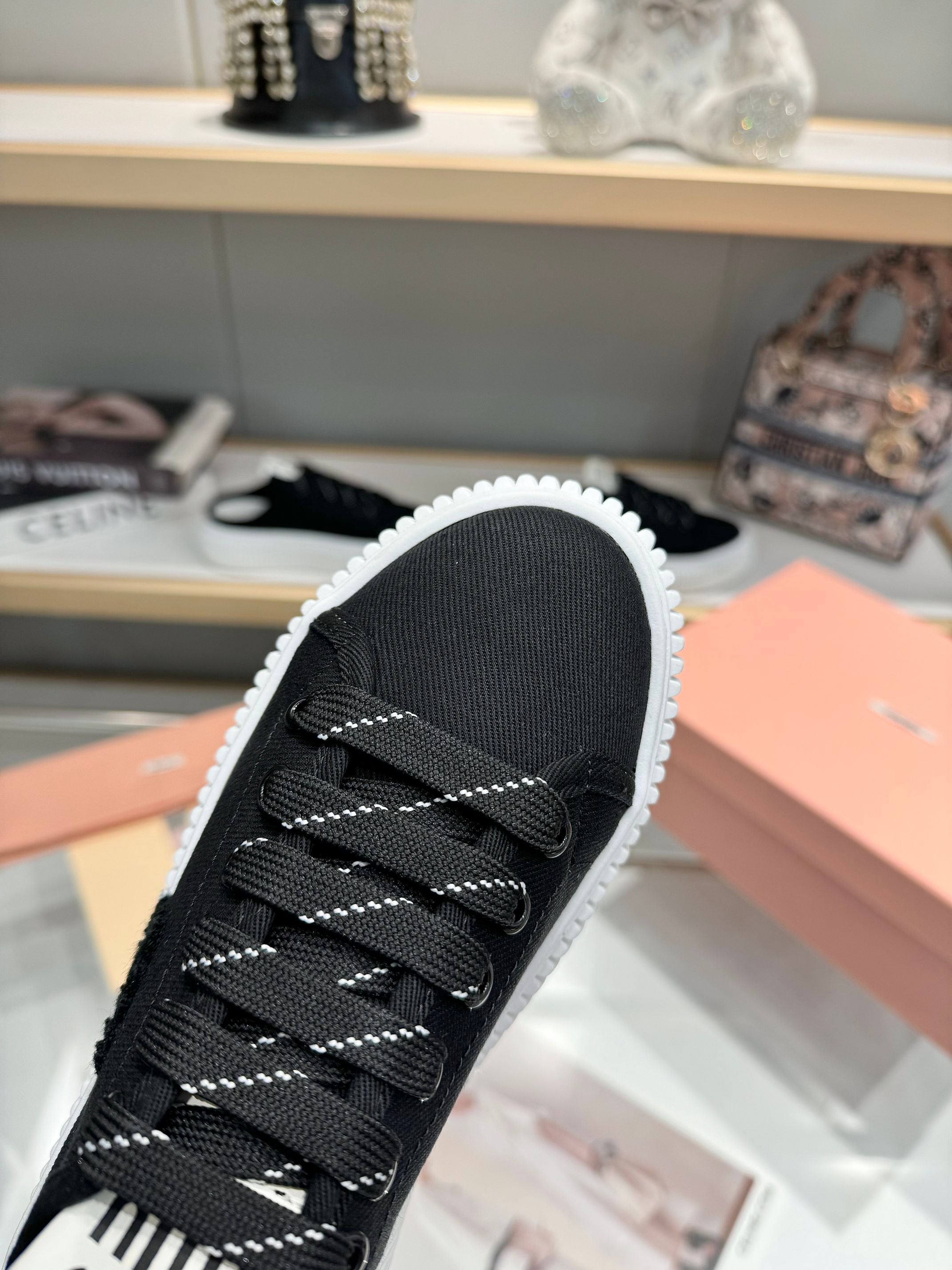 Miu logo-patch sneakers 45mm Black Canvas 456831