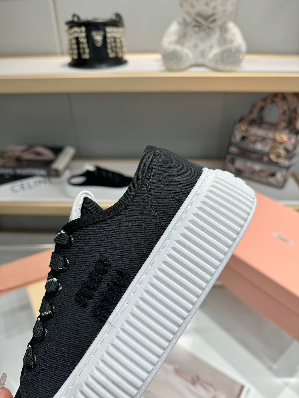 Miu logo-patch sneakers 45mm Black Canvas 456831