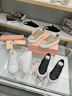 Miu logo-patch sneakers 45mm Dark Sand Canvas 456832