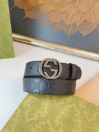 Gucci Supreme Belt Blunt Copper Buckle 37mm Black Embossed Leather