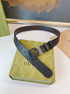Gucci Supreme Belt Black Buckle 37mm Black Embossed Leather