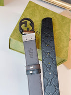 Gucci Supreme Belt Black Buckle 37mm Black Embossed Leather