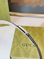 Gucci Signature Belt Sliver Buckle 40mm Black Embossed Leather
