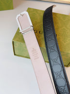 Gucci Signature Belt Sliver Buckle 35mm Black Embossed Leather