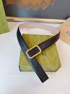 Gucci Signature Belt Gold Buckle 35mm Black Embossed Leather